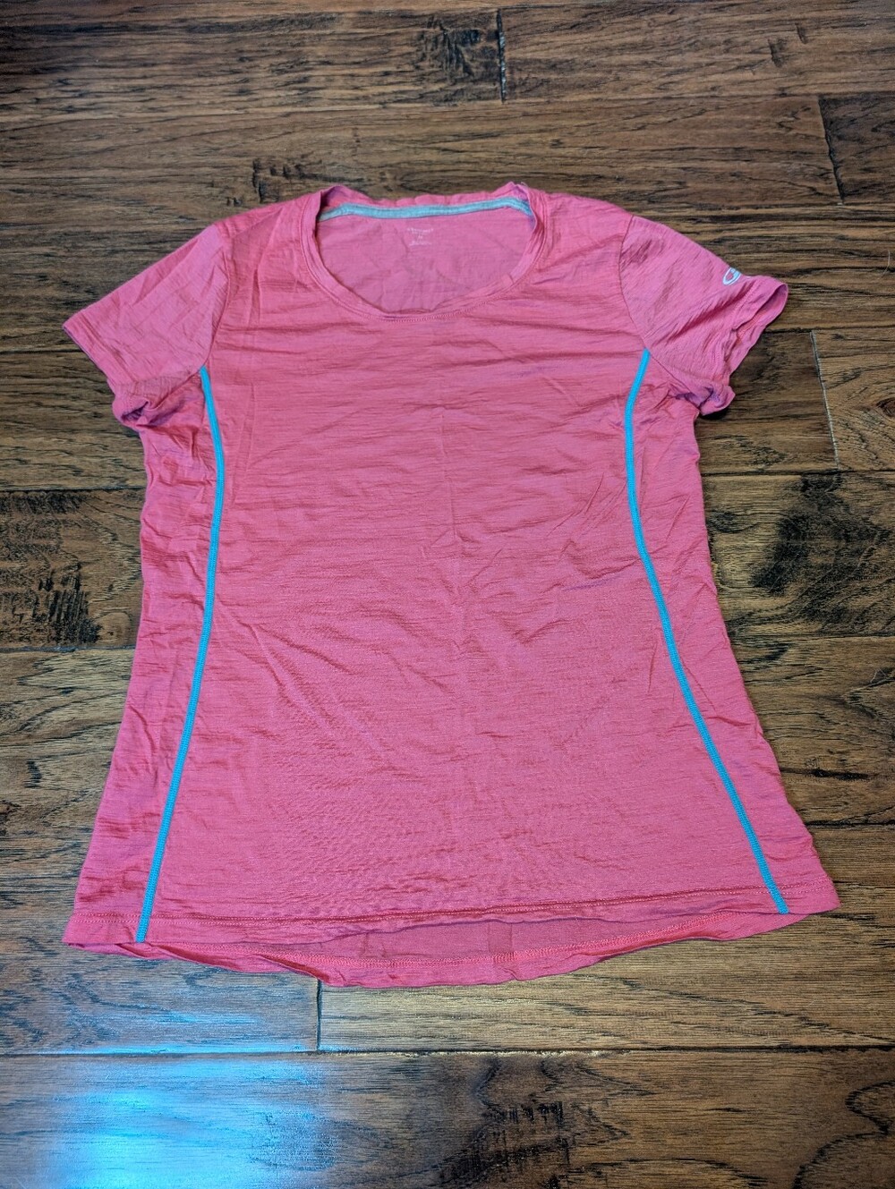 Icebreaker Merino Wool Women's Pink Tshirt with Blue Stitching Size Medium
